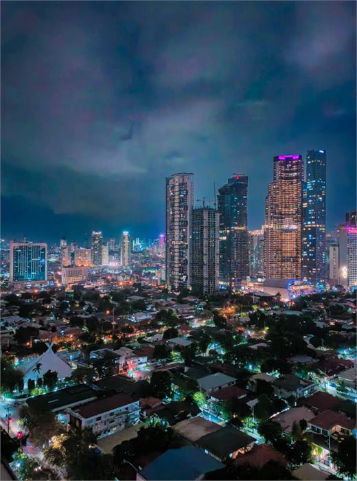 Makati skyline lit up at night